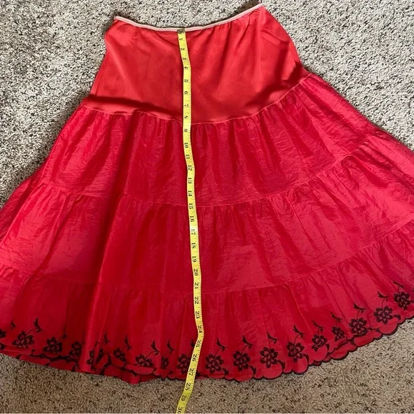 Vintage Red Petticoat w/ black embroidery Halloween costume square dance - Picture 7 of 7